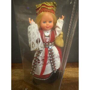 Hardanger Brud Doll In Traditional Norwegian Costume Braided Hair  Lace Details